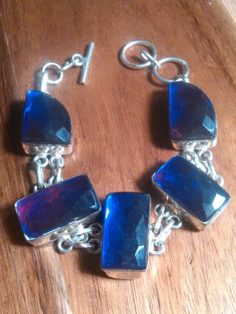 Faceted Purple Five Stone Silver Plated Bracelet (7 to 7.5 Inch) - Picture 11 of 15